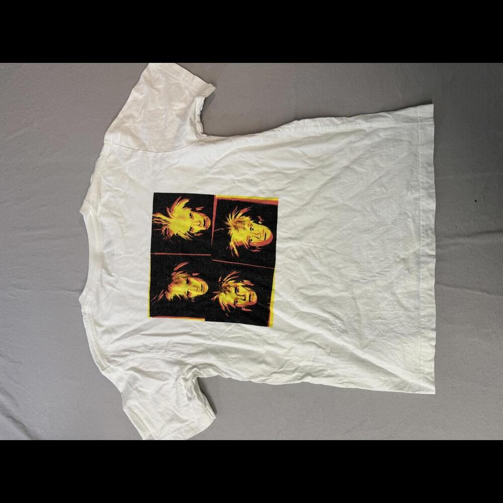 Uniqlo White Short Sleeve Graphic Tee with Yellow & Black Pop Art